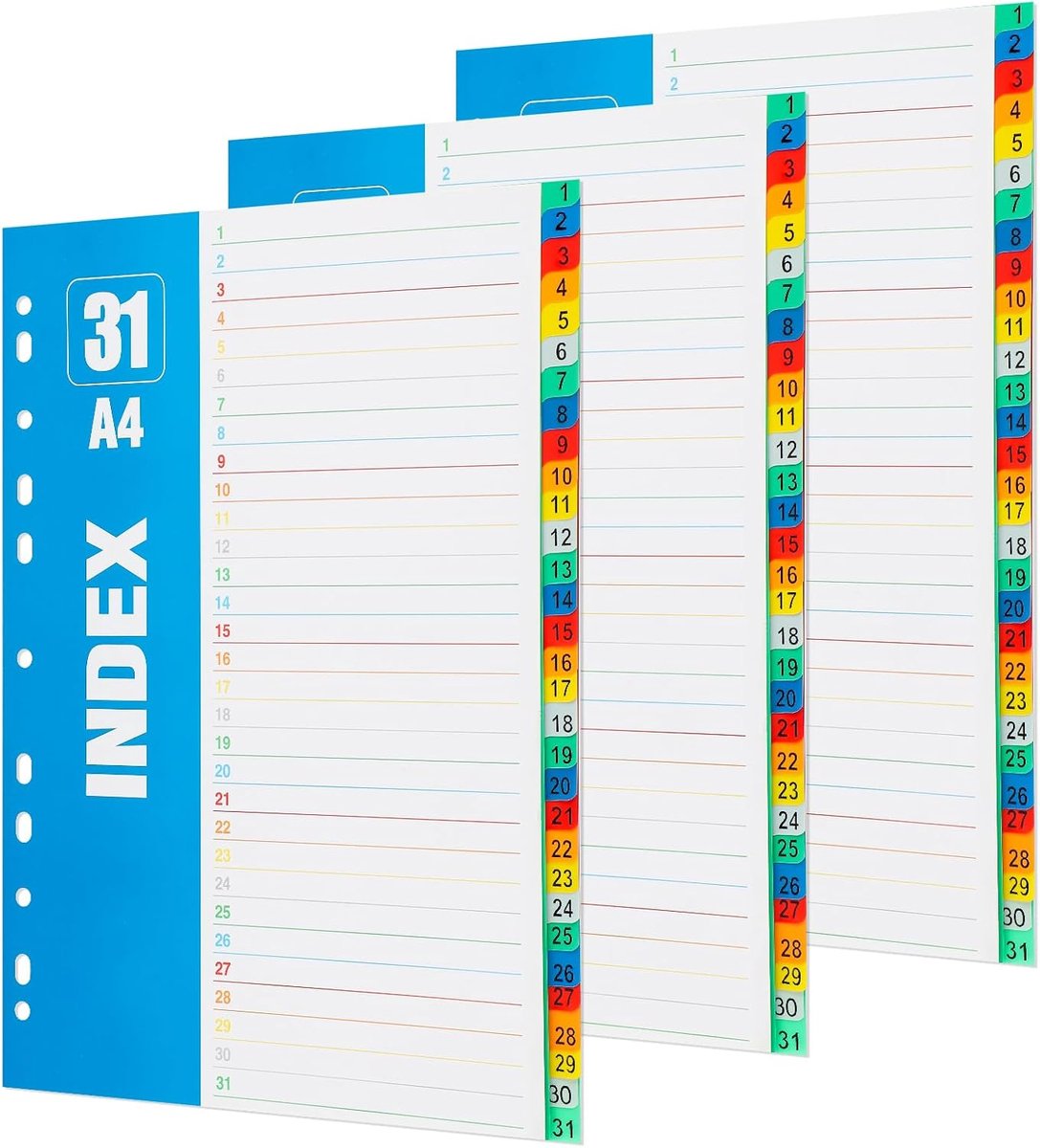 Ring Binder Tabs A4, Set of 3, Dividers Tabs Numbered 1-31 - ShopVlot