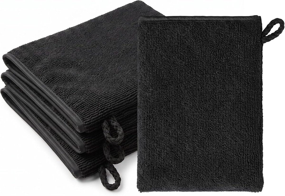 Set van 4 Washandjes 13 x 20 cm met Haakjes - Zachte en Sterke Badhanddoeken van 100% Katoen, Ideaal voor Bad en Douche