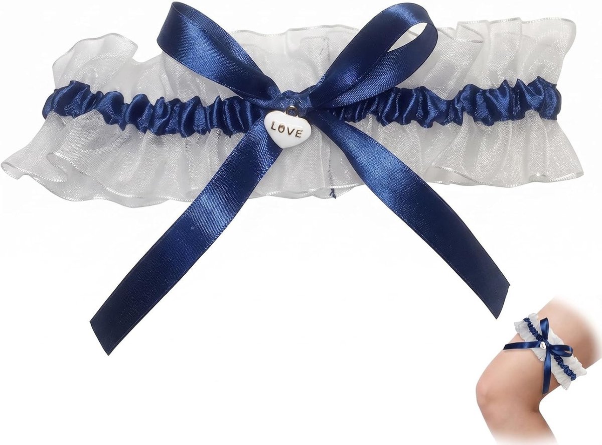 Elegante bruidskousenband van elastisch kant met strik, verstelbaar en perfect voor bruiloften, vrijgezellenfeesten en als cadeau voor de bruid (38,1-58,4 cm)