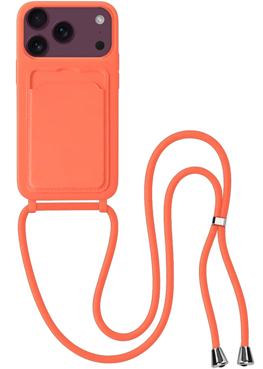 Hoes Geschikt voor iPhone 18 Pro Hoesje Met Koord - Telefoonhoesje Geschikt voor iPhone 18 Pro Backcover Met Afneembaar Koord - Papaya
