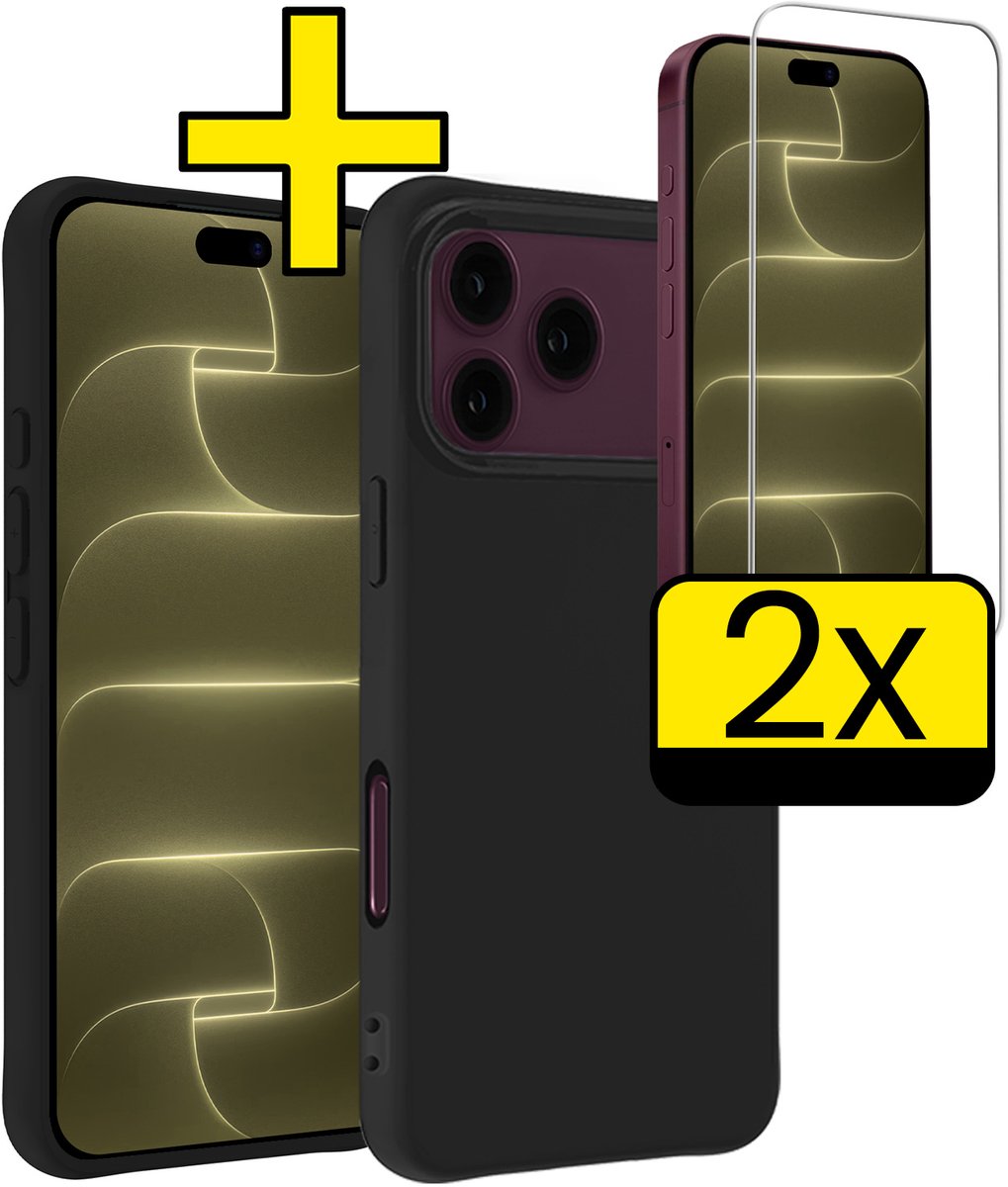 Hoesje - Met 2x Screenprotector - Geschikt voor Apple iPhone 18 Pro Max - Sterk & Shockproof - Back Cover - Siliconen Case - Telefoon Hoes - Telefoonhoesjes - Zwart