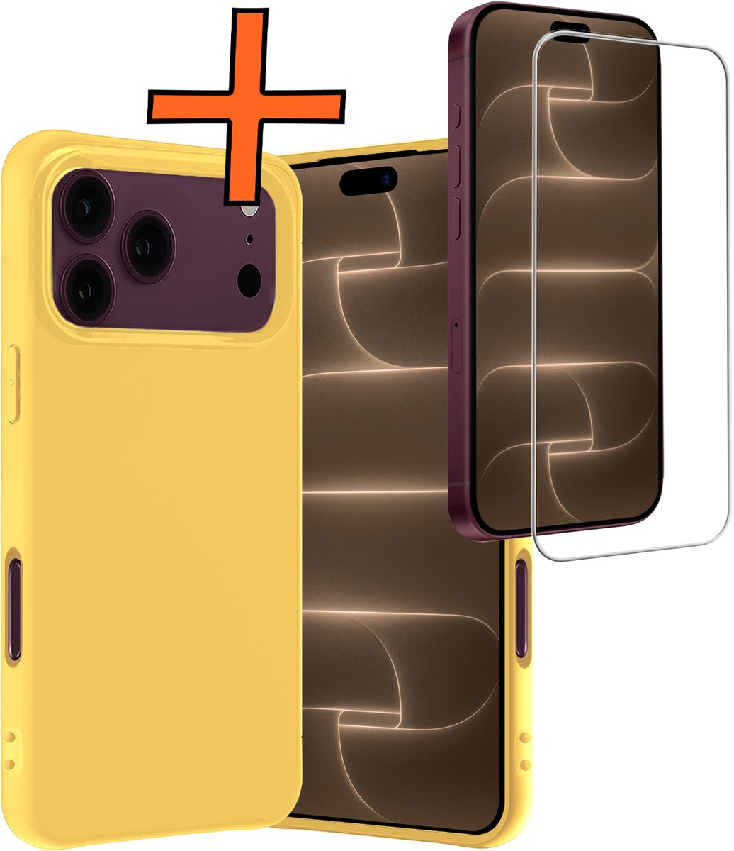 Hoes - Met Screenprotector - Geschikt voor Apple iPhone 18 Pro - Sterk & Shockproof - Back Cover - Siliconen Case - Telefoon Hoes - Geel