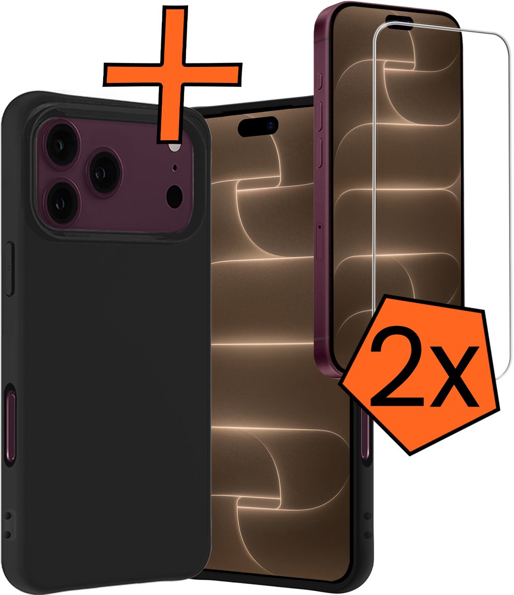 Hoes - Met 2x Screenprotector - Geschikt voor Apple iPhone 18 Pro Max - Sterk & Shockproof - Back Cover - Siliconen Case - Telefoon Hoes - Zwart