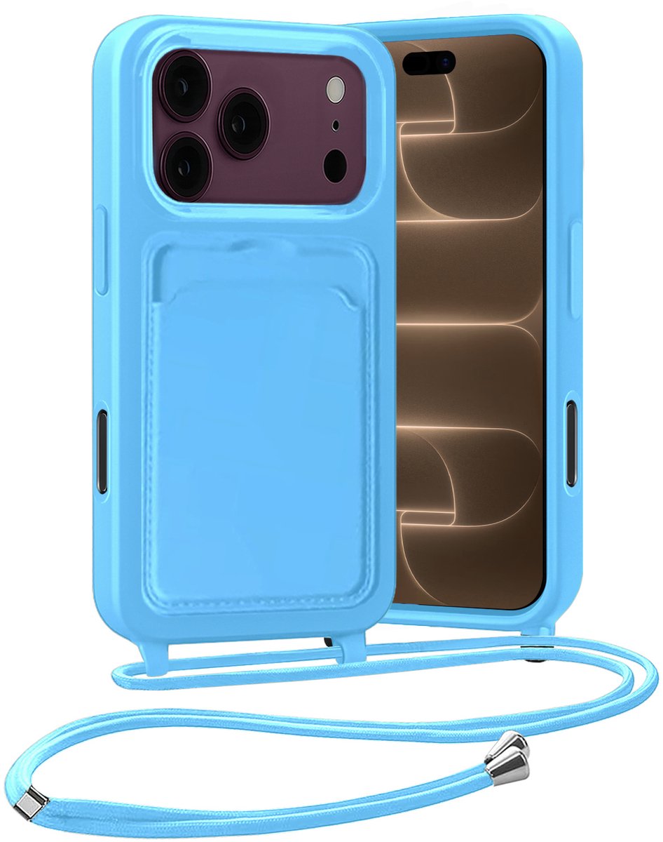 Hoesje Geschikt voor iPhone 18 Pro Hoes Met Telefoonketting - Backcover Geschikt voor iPhone 18 Pro Case Met Koord - Lichtblauw