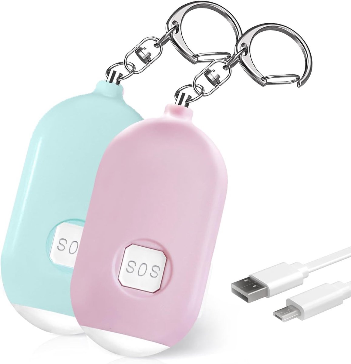 Persoonlijk alarm met sleutelring - set van 2 - roze en mint - 130 dB geluidssterkte - extra veiligheid in het donker - ShopVlot