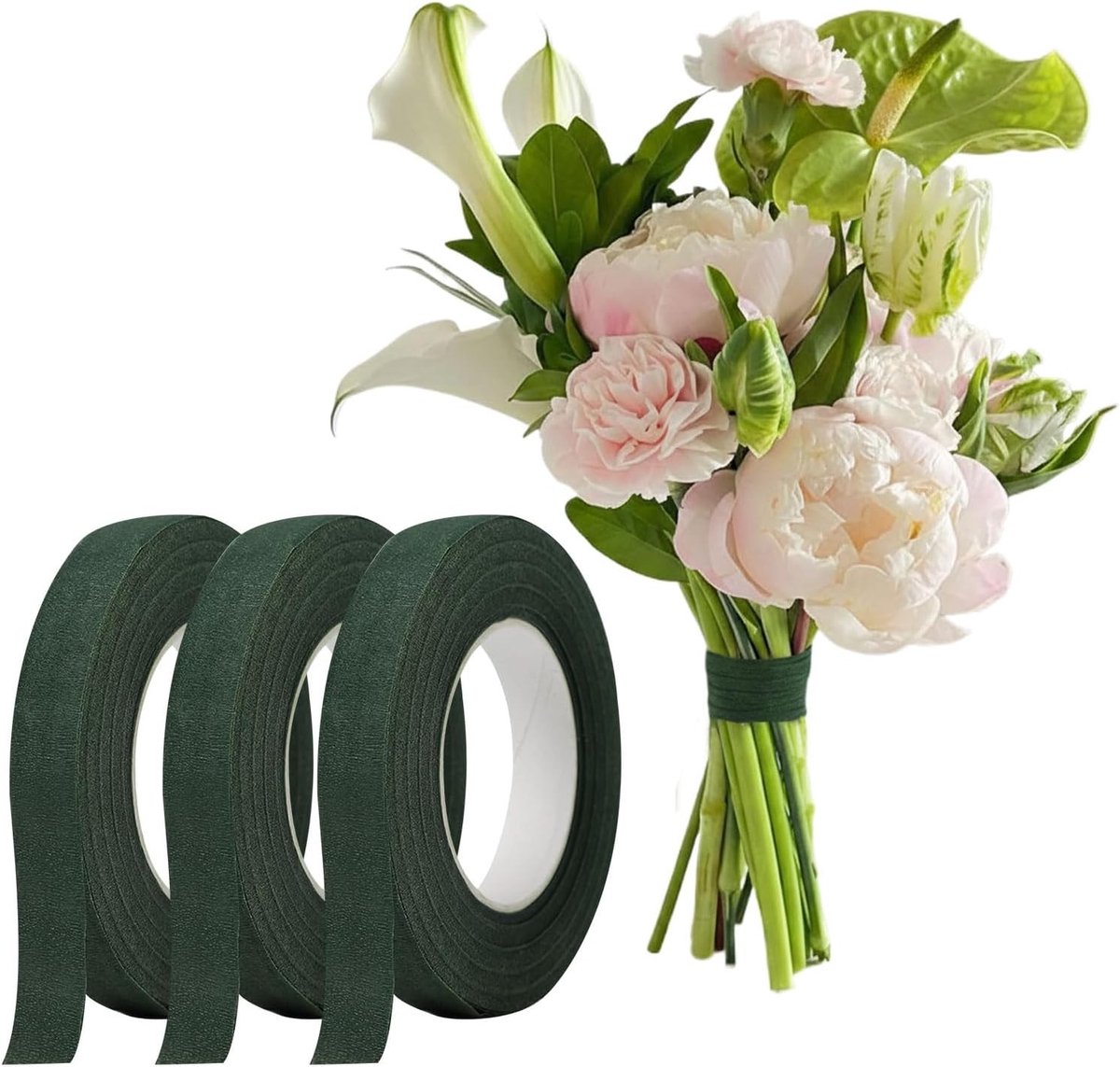 3 Rollen Groene Bloemistentape, 12mm Breed voor Stelen Bedekken en Bloemstukken, Ideaal voor Bloemschikken en Creatieve Projecten