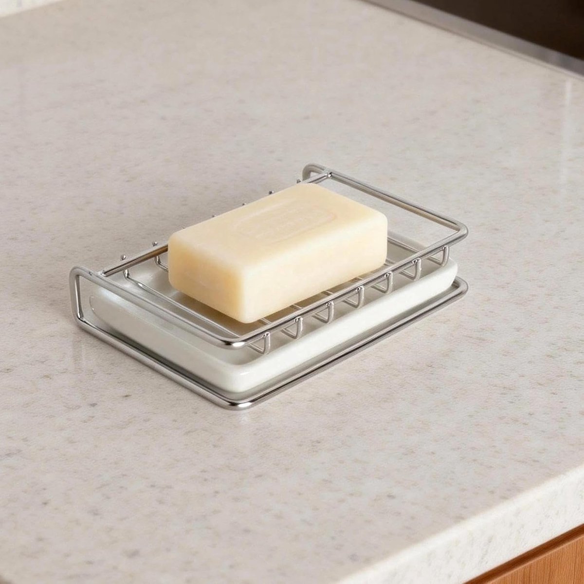 Verzorgde Zeepdispenser met Afvoergleuf, 13 × 8 cm, Roestvrij Staal, Ideaal voor Badkamer en Douche, Sneldrogend en Ventileerbaar Ontwerp voor Grote Zeepstukken