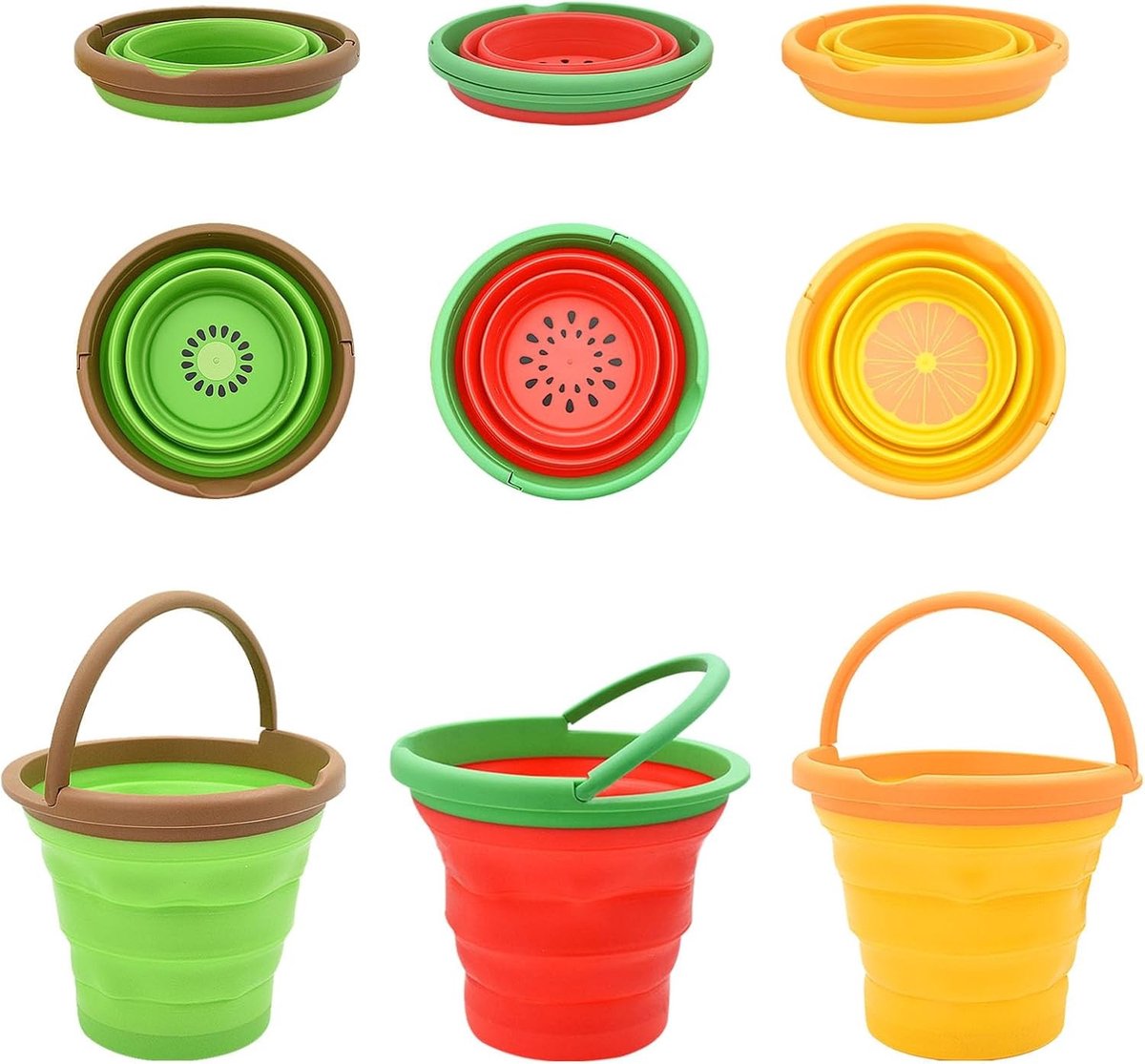 Vouwbare Strandemmer van Siliconen met Handvat, Fruitpatroon, Ideaal voor Camping, Buitenspelen en Tuinieren, Geschikt voor Zand en Wateractiviteiten