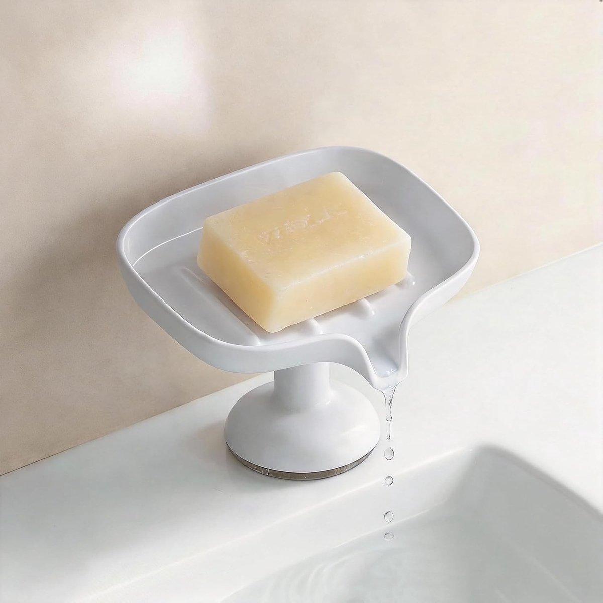 Verzendbare Zeepdispenser met Afvoer en Zuignap, Ideaal voor Badkamer, Keuken en Douche, Wit, Duurzaam ABS Materiaal