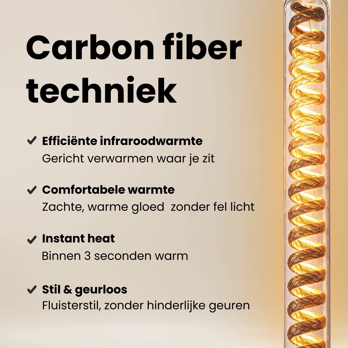 Auronic Smart Terrasverwarmer XL- Infrarood Verwarming - Elektrische Heater Carbon Fibre - Tot 25m2 - 3000W - Met app en Afstandsbediening - 9 standen - Zwart – foto 4