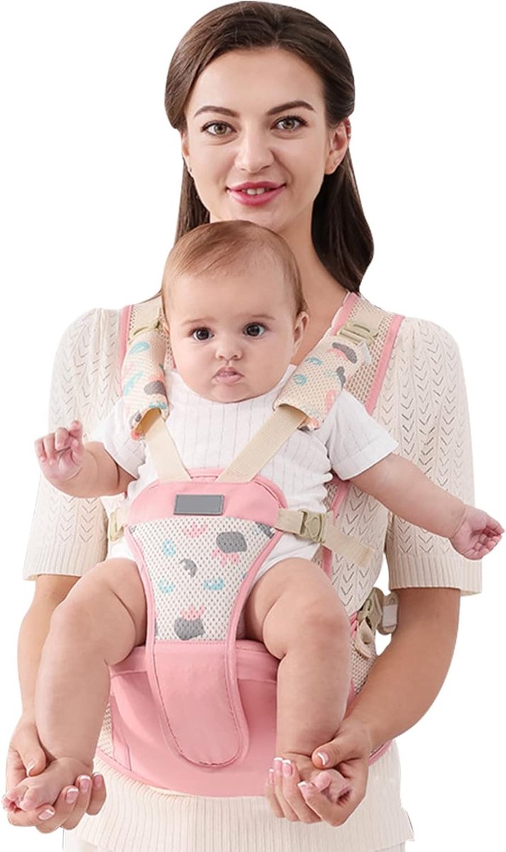 Eenvoudige, ademende heuptas voor baby's met multifunctioneel zitje, ergonomische draagzak voor baby's en kinderen van 0-36 maanden (roze)