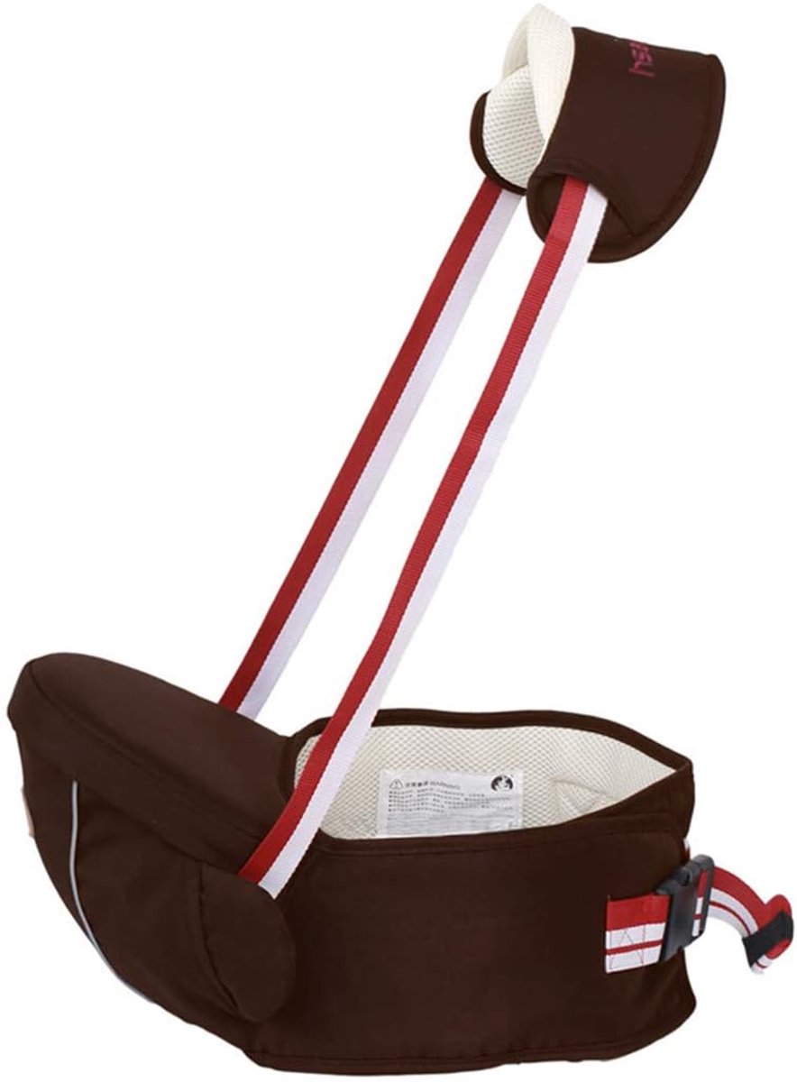 Ergonomische babydrager met schouderriem, zitje op heuphoogte voor het dragen van peuters, lichtgewicht en arbeidsbesparend, bruin.