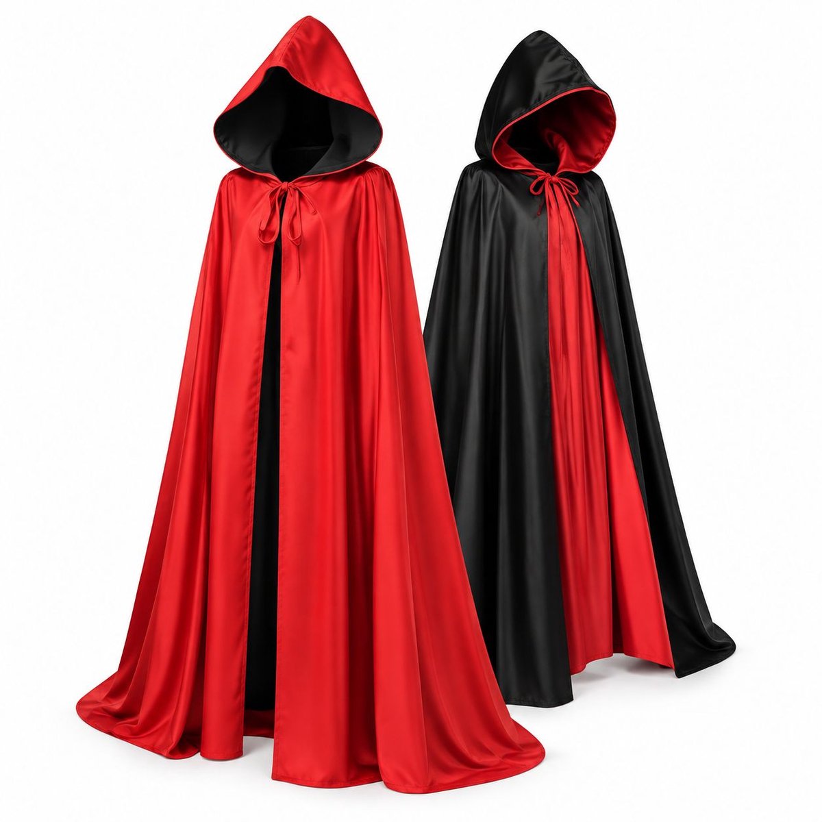 VHV - Rode halloween-cape - Zwarte en rode dubbellaagse - Zwarte en rode heksencape - Alloween cosplaykostuum - Unisex omkeerbare cape - Vampiercape