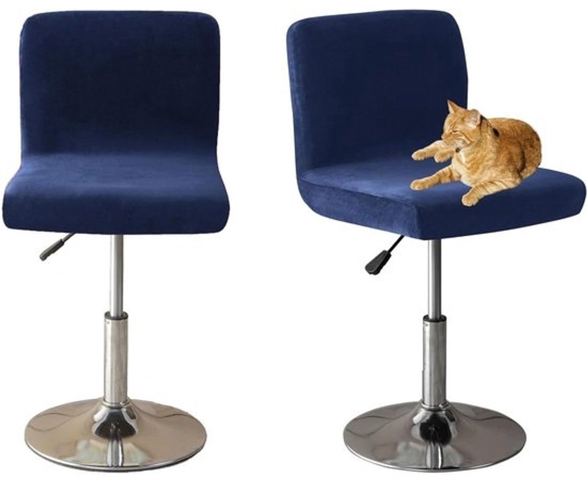 Barkruk Stoelhoes - Stoelbeschermer Bar - Meubels Vernieuwen - Met Rugleuning - 2 stuks - Marineblauw