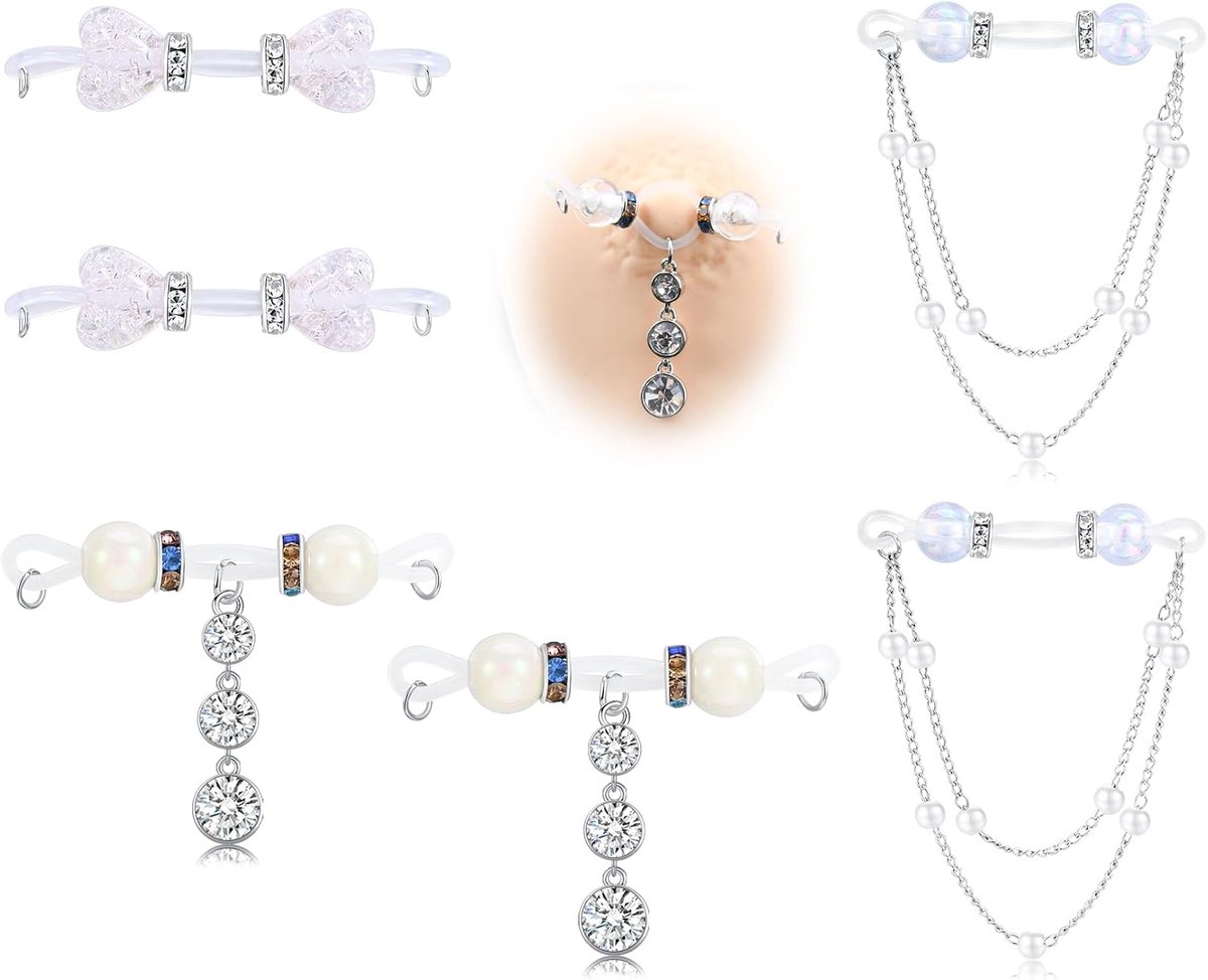 3 paar neptepelpiercing met roze hart vlinder, verstelbare tepelsieraden zonder piercing, clip op tepelringen, Sparkling Faux Body Piercing Kleding Accessoires