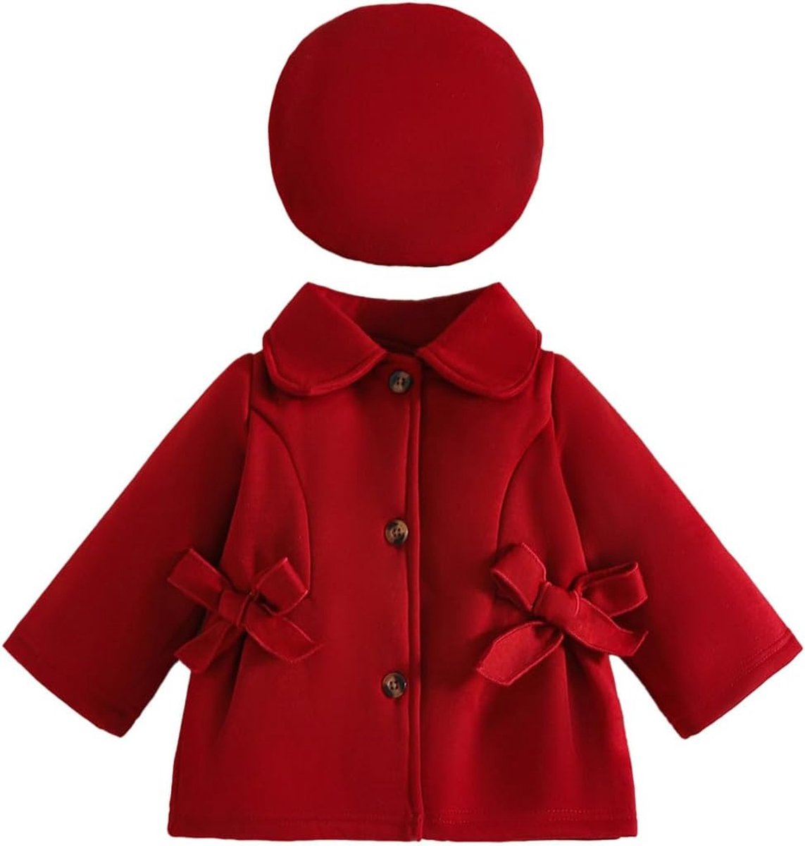 Babyjas voor meisjes, trenchcoat met strik, elegant en baret, 2