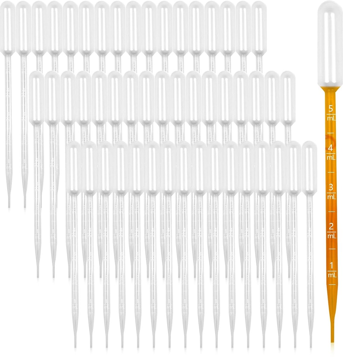 50 stuks 5 ml kunststof pipet gegradueerde pipet met precisie druppeltelling pipet druppelaar druppelpipetten overdracht pipet kinderen en volwassenen oliepijpette voor laboratoriumbenodigdheden