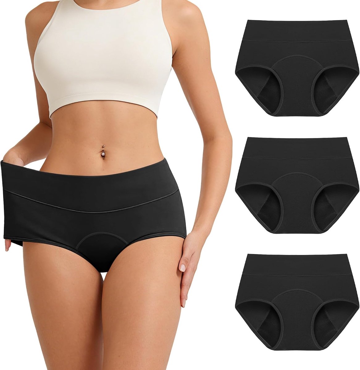Menstruatie-onderbroek voor dames, katoen, absorberende slips, 4 lagen, hoge taille, menstruatie-onderbroek na de geboorte, herbruikbaar, lekvrij, wasbaar, ademend