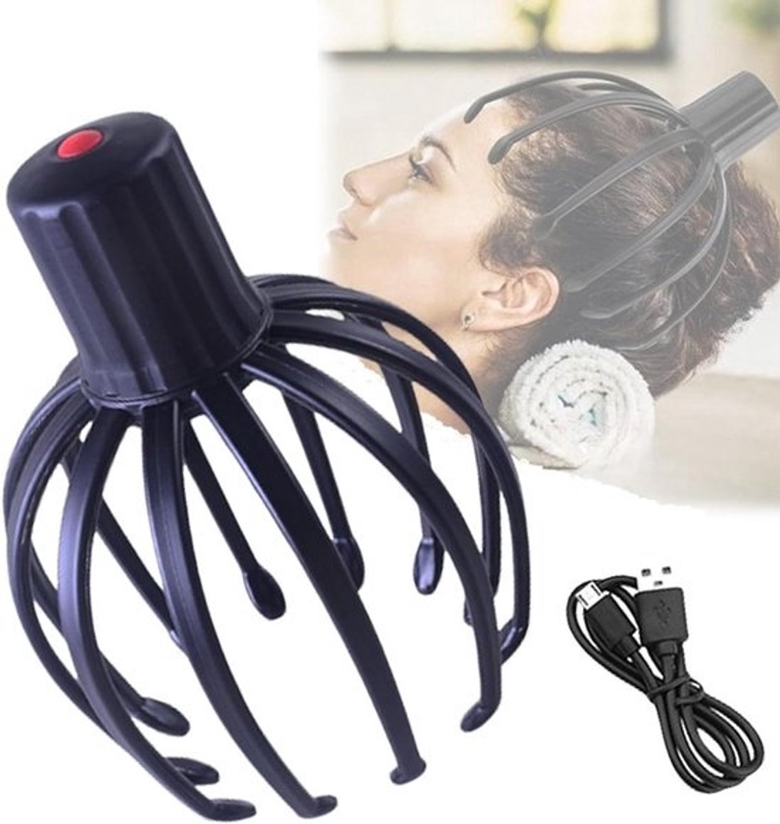 Hoofdmassageapparaat Octopus - Hoofdhuid stimulator - Stress verlichten - Twaalf afneembare klauwen - 12 x 12 x 176 cm - Wit