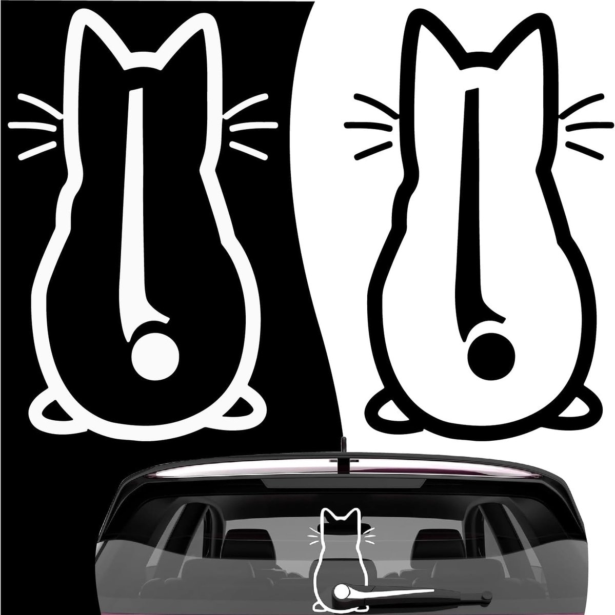 2 stuks achterruitstickers auto, autostickers, grappige autostickers, autostickers, kat, ruitenwissersticker voor achterruit