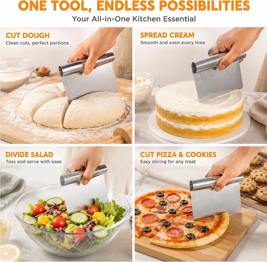 2 stuks pastasnijder, groenteopvanger, keuken, roestvrij staal, keuken, deegmes, 15 x 11 cm, voor deeg, cake, pizza, gebak, snijden en reinigen — afbeelding 3