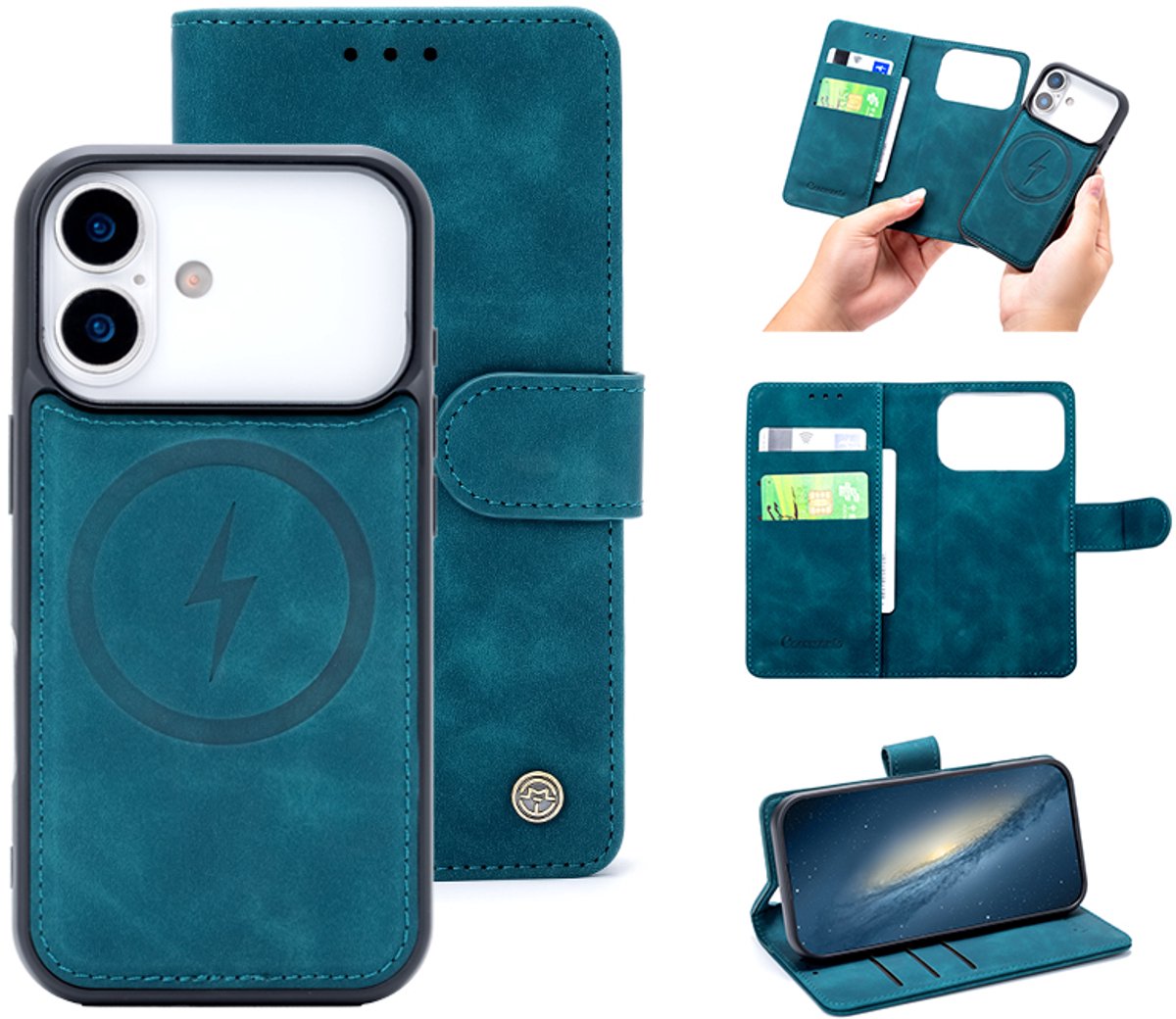 Casemania Hoesje Geschikt voor Apple iPhone 18 Pro Max - Emerald Green - Kunstleer 2 in 1 Afneembare Bookcase - Geschikt voor MagSafe - Magnetische Telefoonhoesje met Pasjeshouder en Standaardfunctie