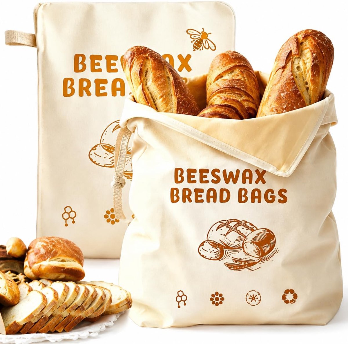 broodzak 2 stuks, linnen, 33 x 43 cm, herbruikbaar