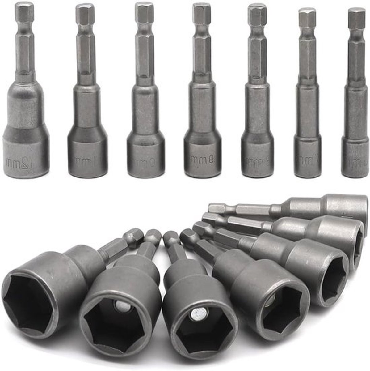 Allecto Plus - 14-delige zeskantige dopsleutelset 6-19mm voor schroevendraaiers - 1/4 inch zeskantige schacht - boren - moeren - adapters - handig gereedschap