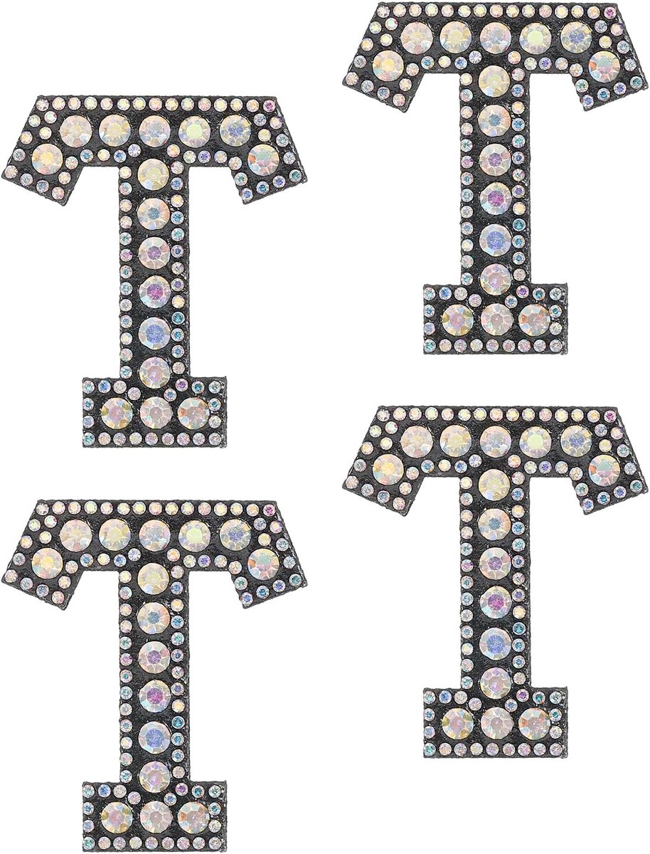 10 stuks zelfklevende ijzeren letters, letter T, applicatie alfabet kralen en strass, Engelse letterpatches voor kleding, hoed, tas, doe-het-zelf, zwart