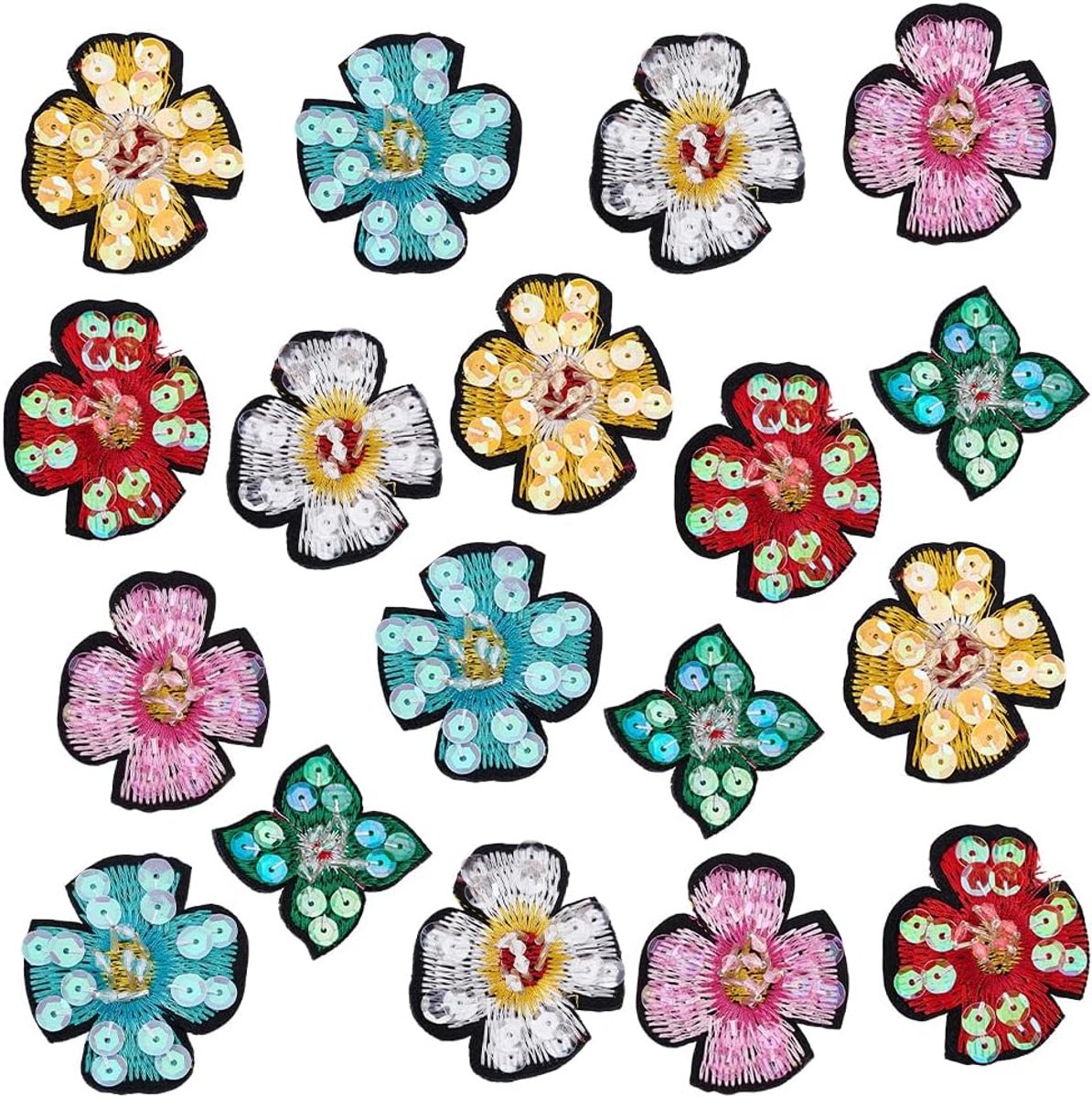 18Pcs 6 Kleuren Bloemen Borduurwerk Kralen Patches, Strass Kristal Naai Op Pailletten Patch Handgemaakte Kraal Patch Applique voor T-Shirt Handtas Jeans Jassen Schoenen Kleding