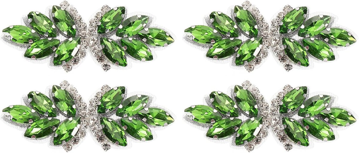 4 stuks kristallen strass-applicaties, handgemaakte parelpatch om te naaien, kristallen applicatie voor bruidsriem, trouwjurk, schoenen, tassen, grasgroen/wit/zilver