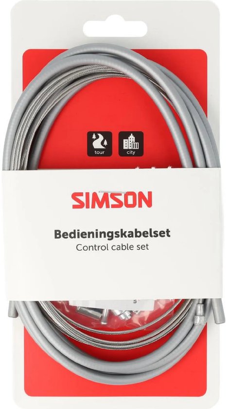 Simson remkabelset, universeel, grijs, met twee kabels en montageonderdelen.