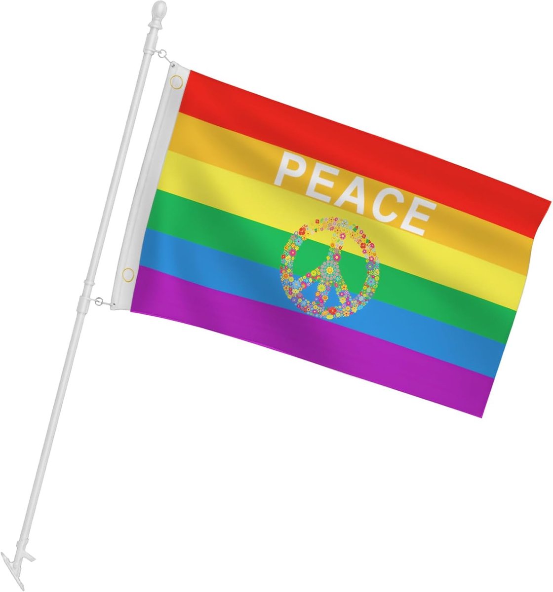 Vredesvlag 150x90 cm - Regenboogvlag met vredesduif - Dubbel gestikt - Met metalen oogjes