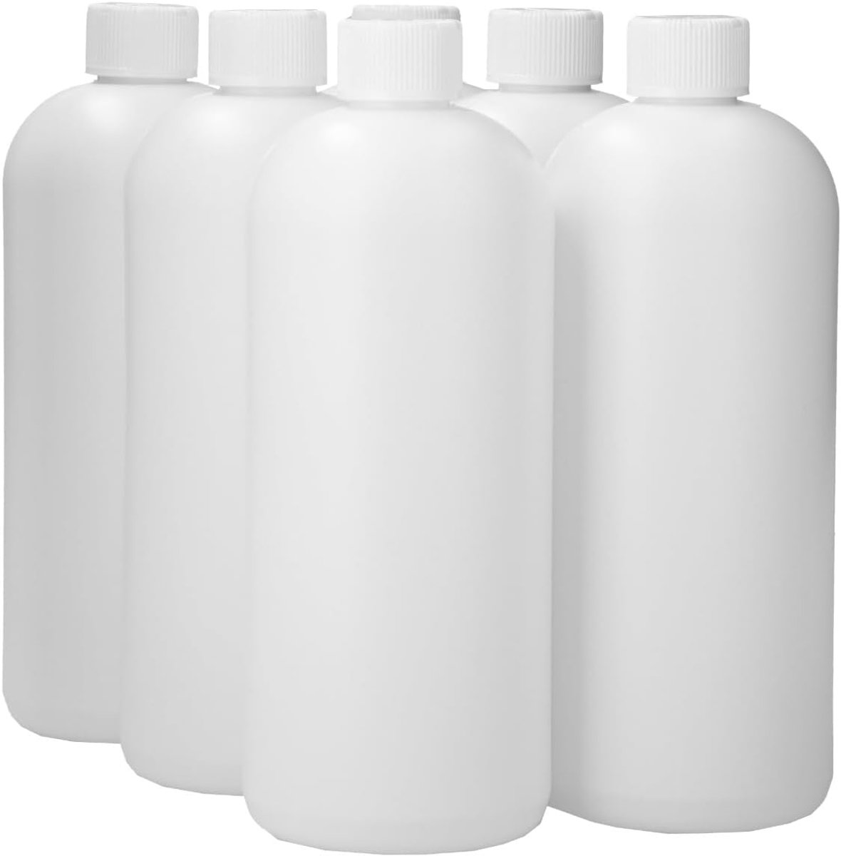 6 x 1000 ml ronde fles HDPE wit + Kindveiligedop wit - BPA Vrij - Niet Breekbaar - Plastic Flesjes Navulbaar - Met Dop - Lege Flessen - 6 stuks.