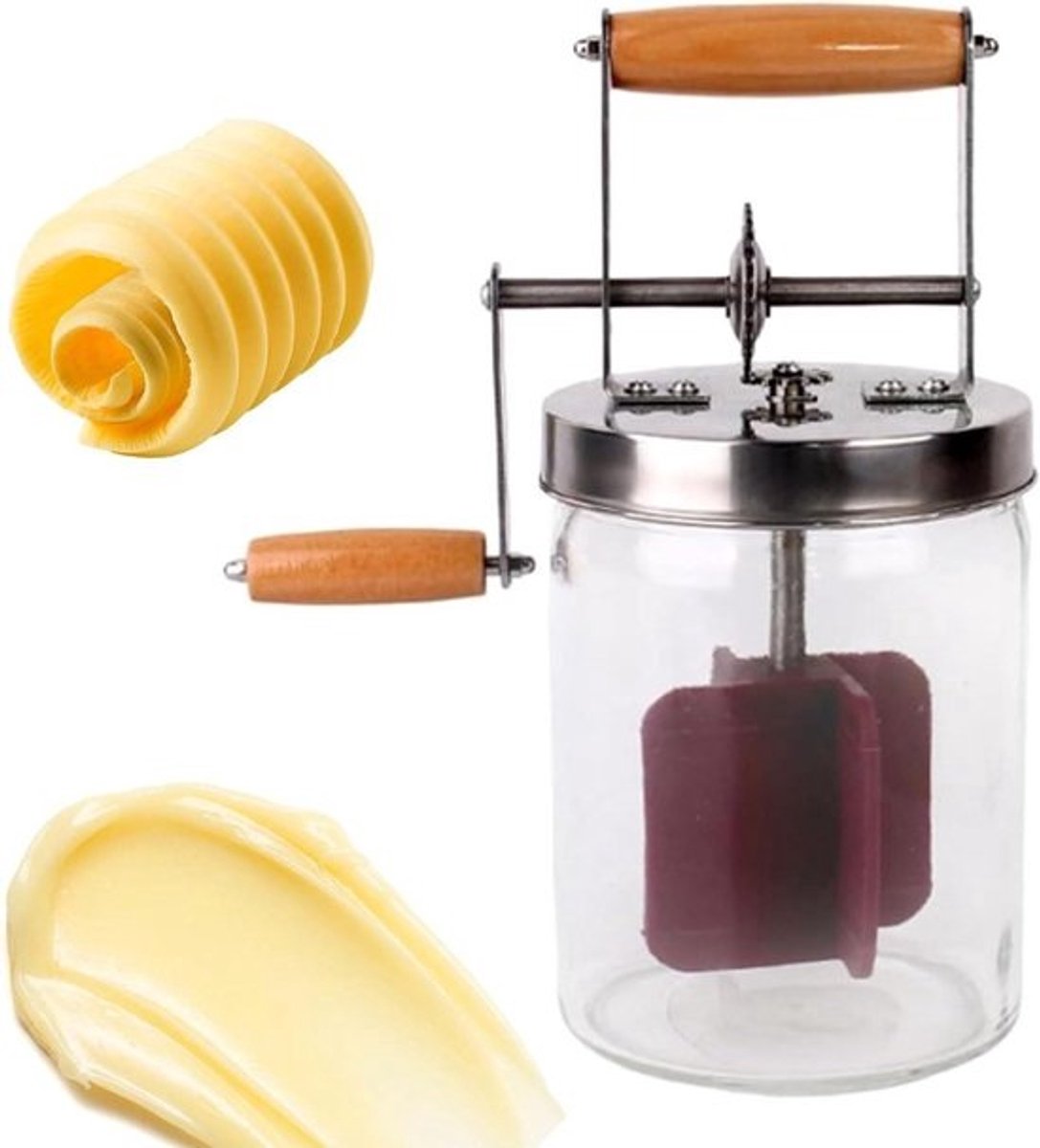 Handmatige Boterkerner - Glazen Boter Maker - Zelf Boter Maken - Ergonomisch Slinger Systeem - 1L of 1.5L - Transparant