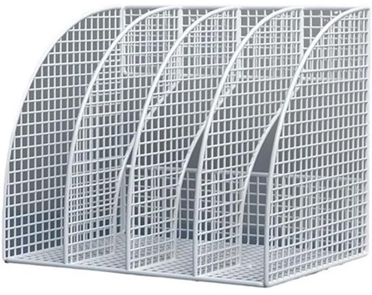 Maphouder Bureauorganizer - Dossierhouder Papierhouder - Bureau Opruimen - Metalen Gaas Ontwerp - 31 x 23.5 x 27 cm - Wit