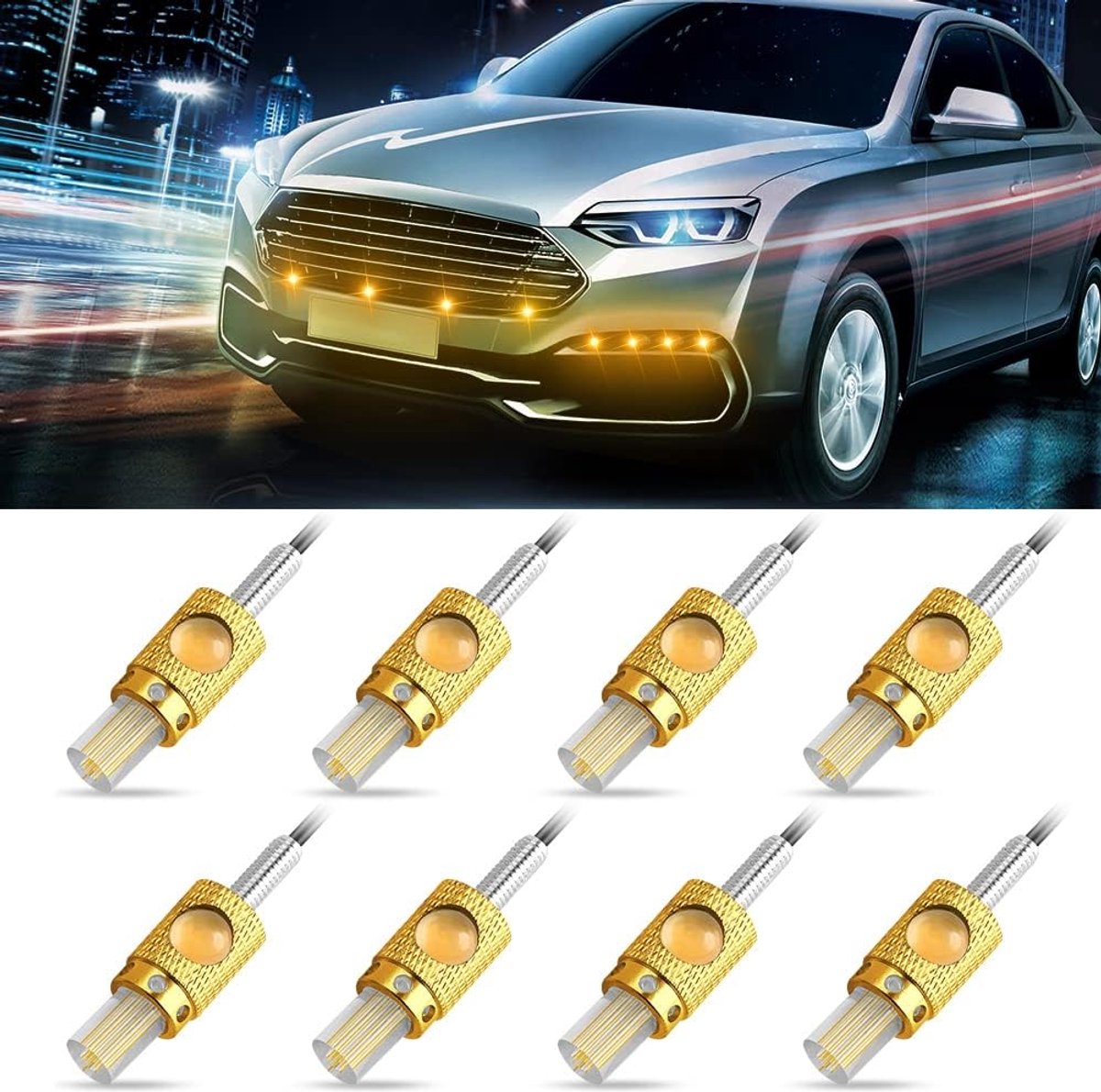 10 stuks led-Eagle Eye Dagrijverlichting 14 mm 12 V 10 W motorfiets zijlichten autorooster bumper positielichten DRL achteruitrijlicht mistlampen geel