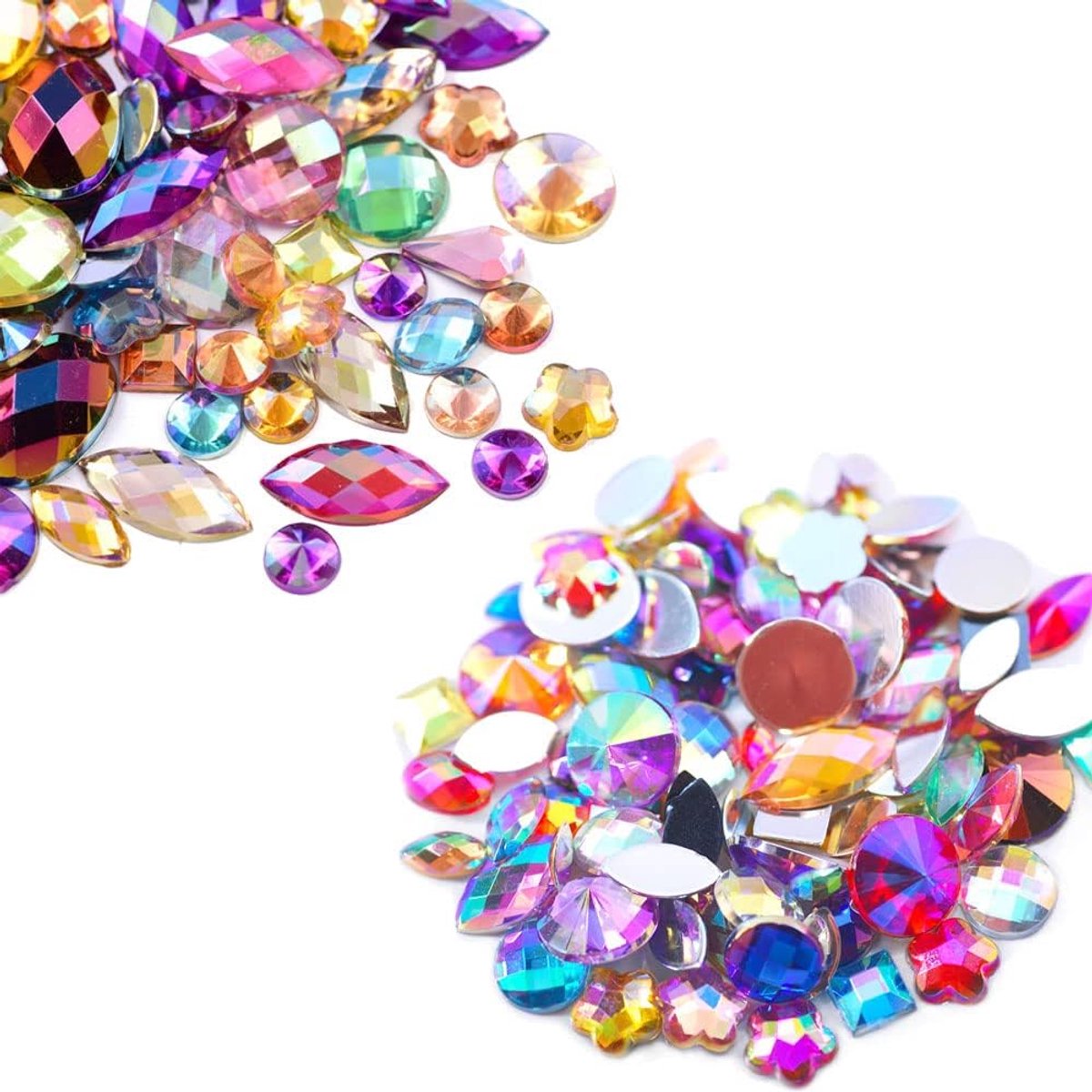 set van 800 stuks, glittersteentjes, acryl-glitterstenen om te knutselen, kleurrijke strass-steentjes in verschillende vormen en maten, acryl, kleurrijke edelstenen, decoratieve