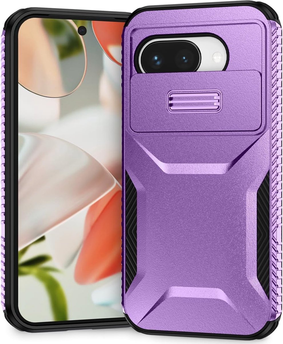 Hoesje voor Pixel 9A Cover, voor Google9 A hoesje met Schuifdeksel voor camera, Militair beschermingsniveau anti-slip. Ultrasterke schokbestendige beschermhoes voor Google Pixel 9A paars