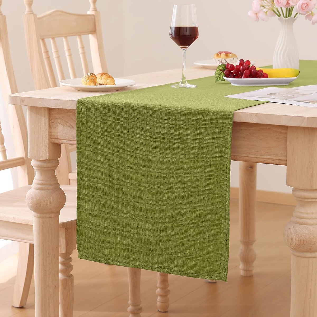 Linnen look tafelloper, groen, 40 x 180 cm