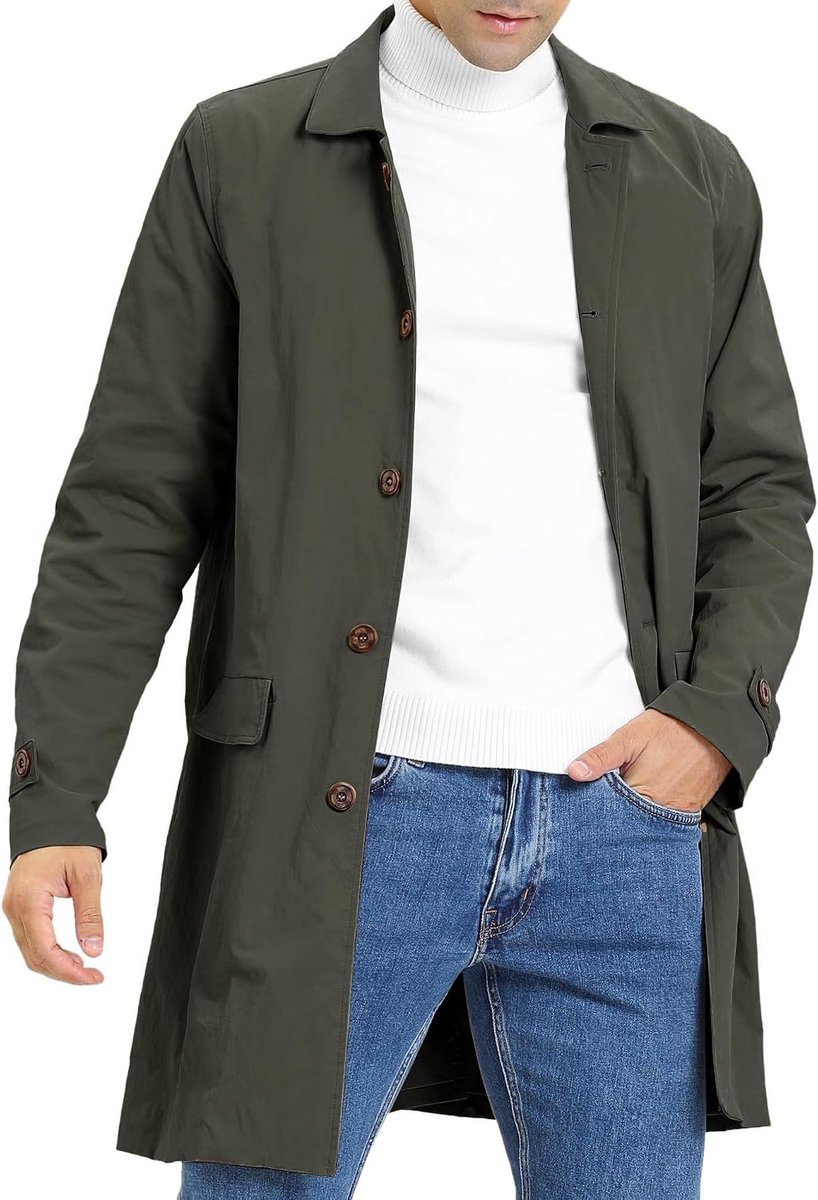 trenchcoat enkele rij lange mantel lichte revers herfst winter jas overgangsjas