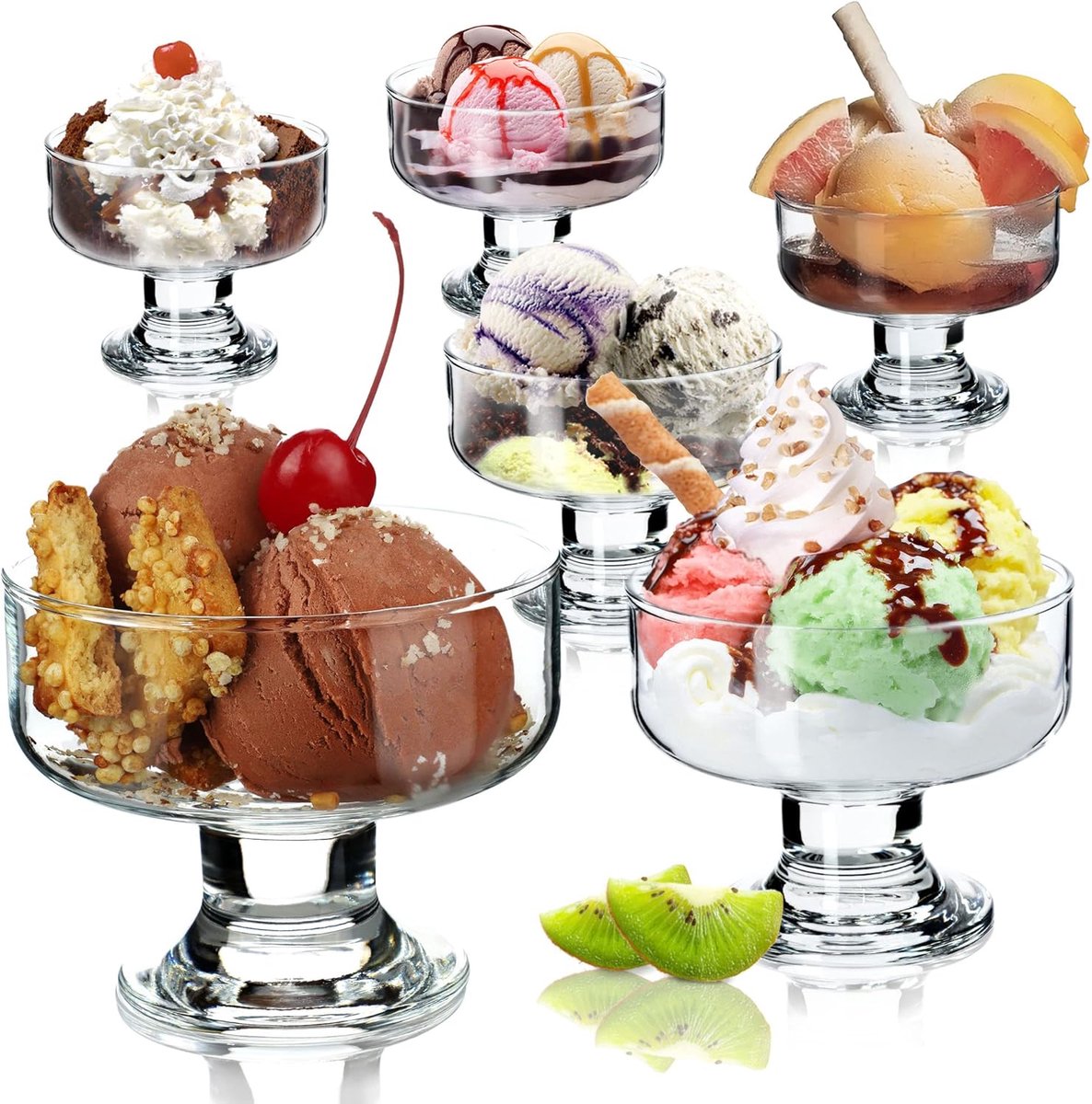IJsbekerset, ijsschalen, dessertglazen met voet voor ijs, desserts, fruit, voorgerechten, cocktails, 6 stuks, 180 ml