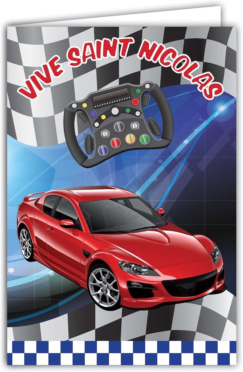 die Vive Sinterklaas Happy Party 6 december rode auto sport autoracen controller online games jongens kind of tiener vriend vriend - met witte envelop formaat 12 x 17,5 cm