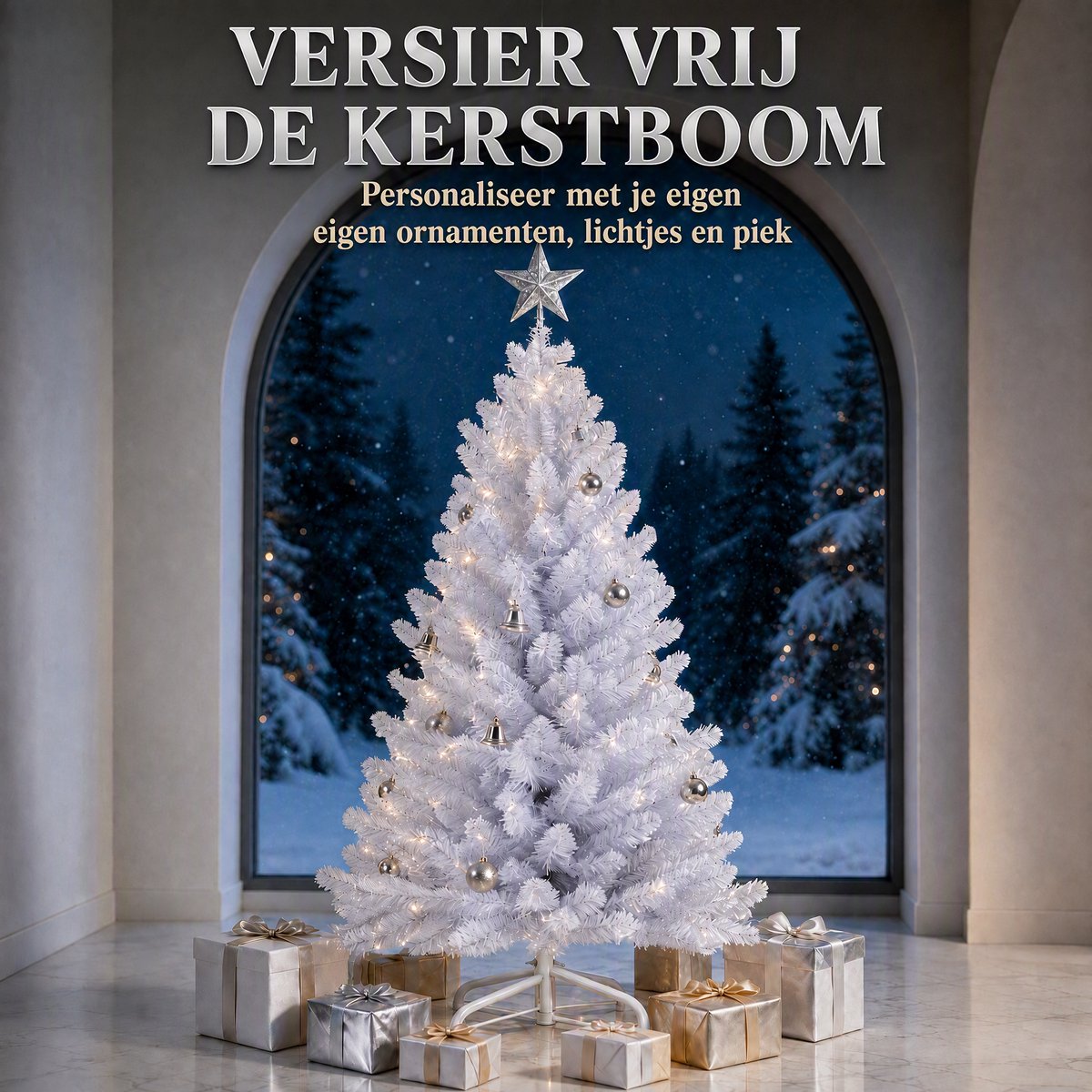 Arvioo-Kunstkerstboom-wit-PVC-210cm-buigbare-takken-metalen-voet – foto 5
