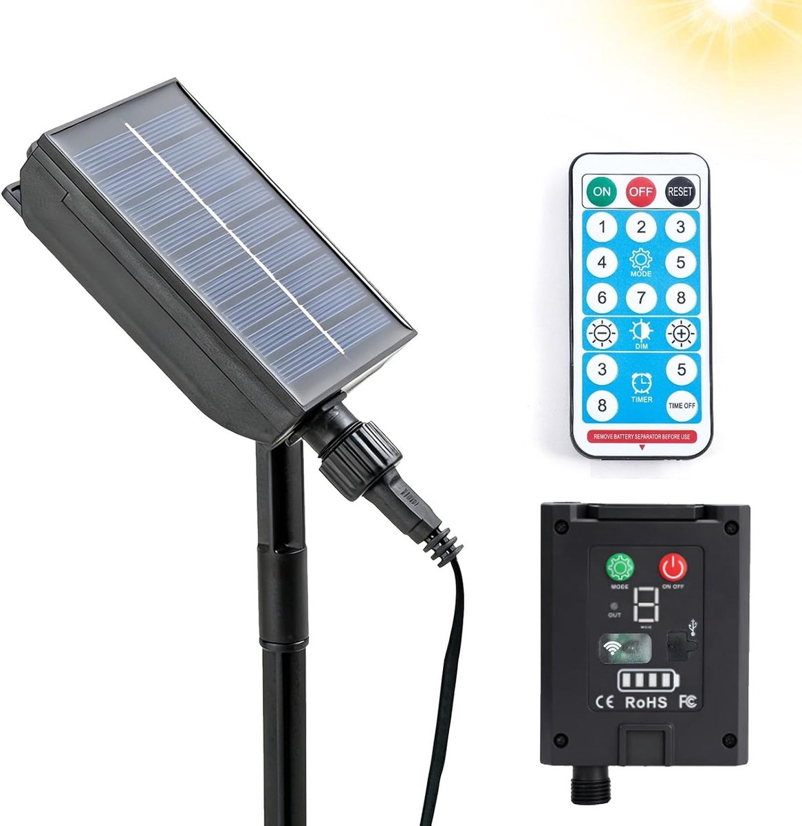 besturingsbox voor zonnepaneel, 1200 mAh zonnepaneel, besturingsbox voor zonne-lichtketting, 8 verlichtingsmodi, controller, voor 24 V led-lichtketting
