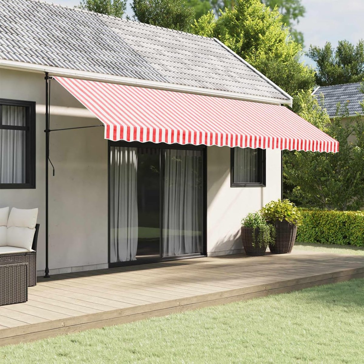 Luifel rood-wit 5 m waterafstotend, vuilafstotend, PU-gecoat polyester, 480 x 20 cm tuinluifel