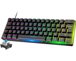 60% RGB Gaming Toetsenbord, Black Switch Mechanische Keyboard met Compact 62 Toetsen,18 RGB LED Chroma Backlit, UK Layout, Afneembare USB-C Kabel, Full Key Anti-Ghosting voor PC Laptop Mac-Zwart