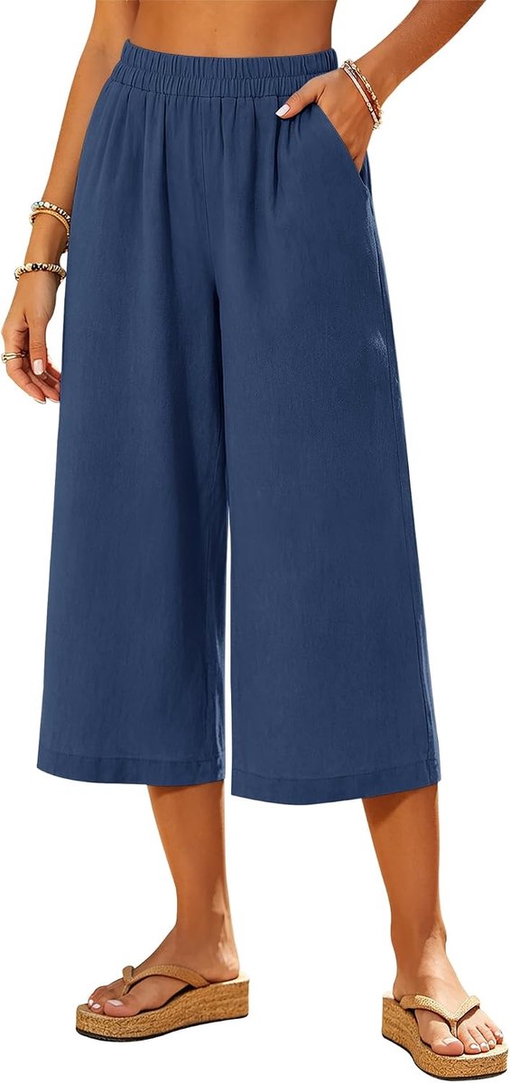 Geruite capribroek voor dames, zacht, losse loungebroek met zakken