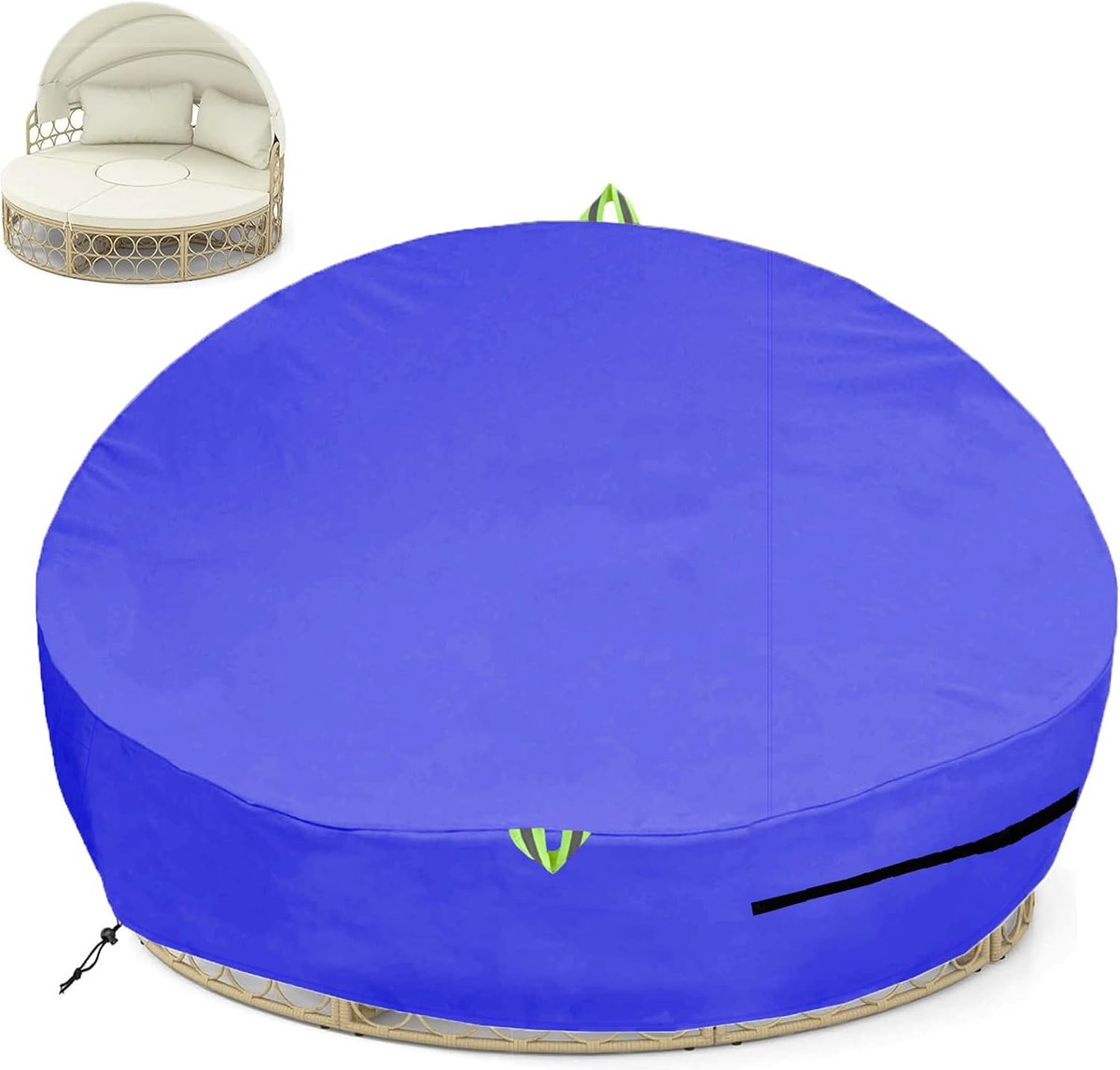 Afdekhoes, beschermhoes, waterdicht, 600D Oxford-weefsel, afdekking, weerbestendig, voor zonneeiland, afdekking, ligeiland, rond, diameter 190 x 88/45 cm