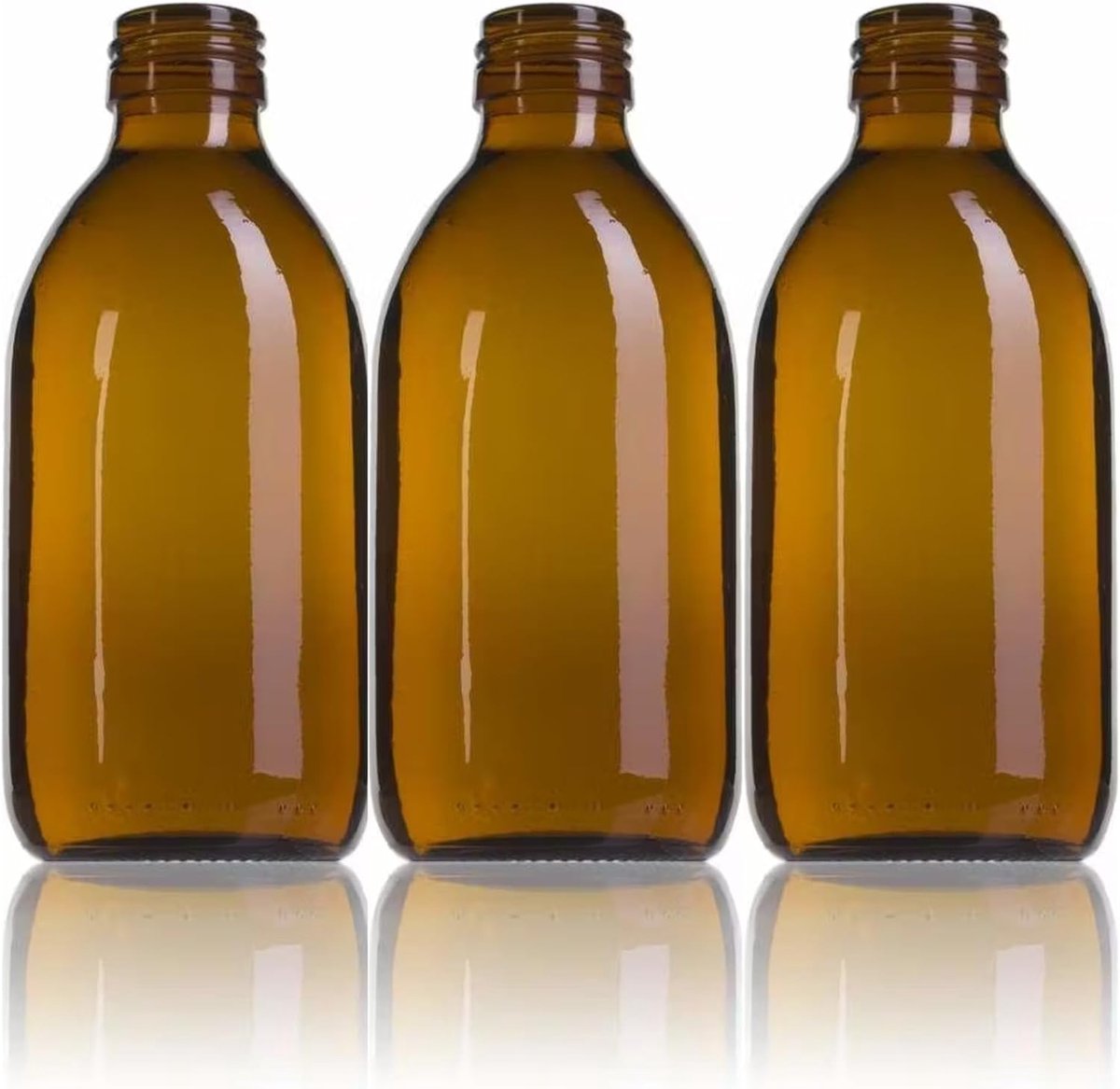 Verpakking met 3 flessen van glas, barnsteen, 250 ml, met doseerdeksel, veilige opslag
